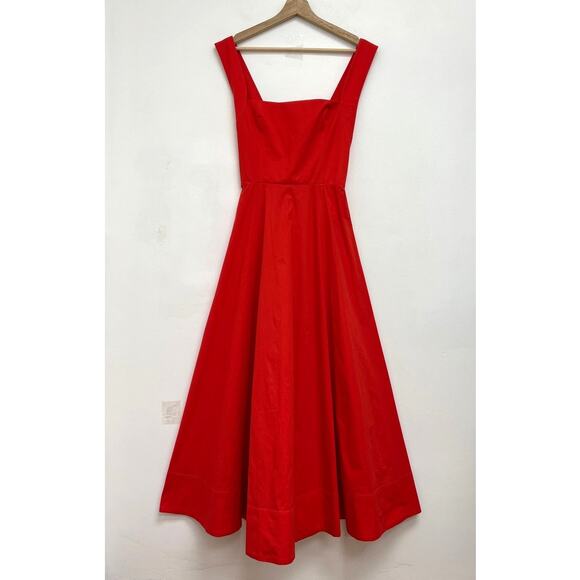 STAUD Teresa Square Neck Cross-Back Fit & Flare Midi Dress Stretch Cotton US10 - Picture 12 of 13